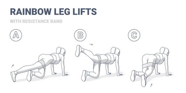 Rainbow Legs Ascenseurs avec bande de résistance Femme Home Workout Exercice Guide Illustration Concept. — Image vectorielle