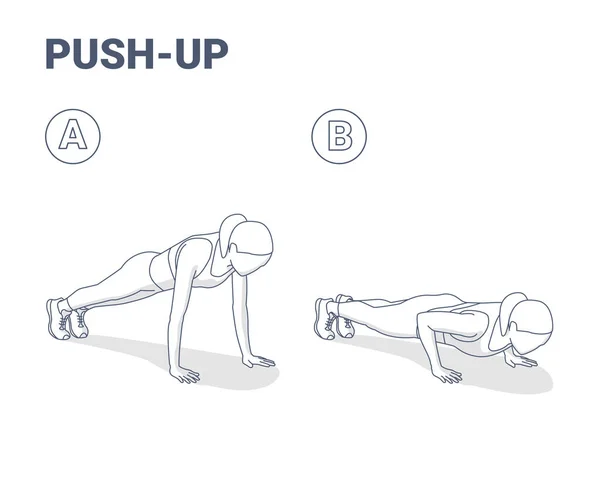 Push-Ups Inicio Ejercicio Ejercicio Mujer Silueta Guía Ilustración — Archivo Imágenes Vectoriales