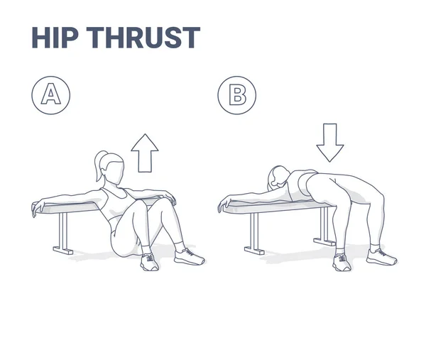 Hip Thrust Kvinna Hem Workout Motion Vägledning Illustration — Stock vektor