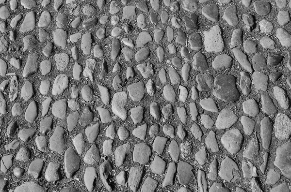 Road Surface Constructed Pebble Cobblestones Black White — Stock Photo, Image