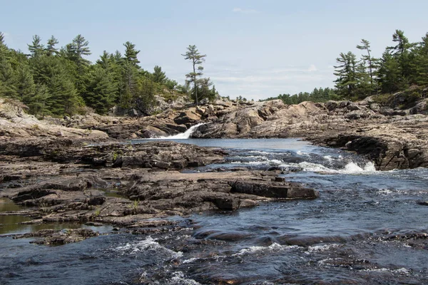 Rocks, trees and water at Moon River Falls