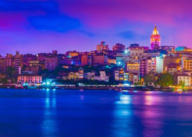 Galata Kulesi, Galata Köprüsü, Karaköy bölge ve Haliç gece, istanbul