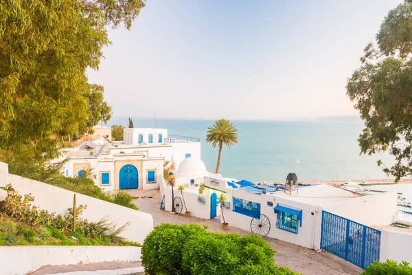 Sidi Bou Said, aldeia famouse com arquitetura tunisiana tradicional . — Fotografia de Stock