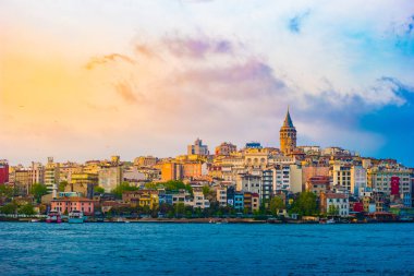 Türkiye 'de Galata Kulesi ile İstanbul kenti manzarası.