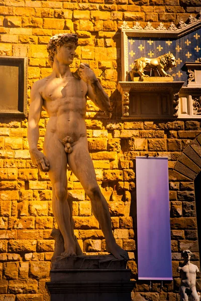 La estatua de David de Miguel Ángel en la Piazza della Signoria de Florencia — Foto de Stock