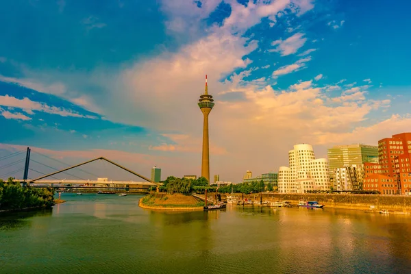 Looking at Media Harbor at Rhine-River in Dusseldorf in Germany. — Stock Photo, Image