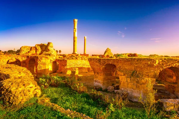 Vista con restos antiguos de Cartago y paisaje. Túnez, Túnez . — Foto de Stock