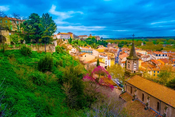 Aerial top view of Beziers town architecture from above, South France — Stock Photo, Image
