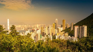 Cityscape modern gökdelenin Hong Kong.