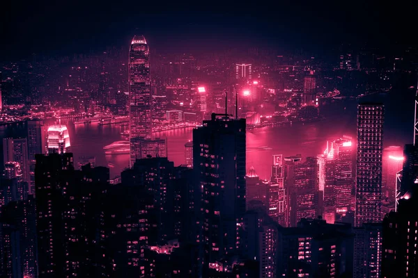 Знаменитый вид на Гонконг - небоскребы Гонконга с высоты городского пейзажа с вершины Виктории. Гонконг, Китай — стоковое фото