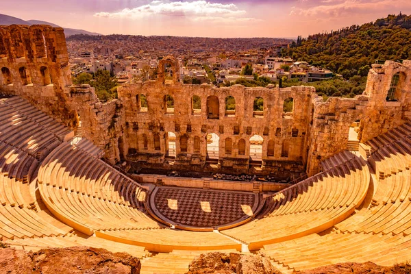 Panoramik Herodes Atticus Odeon Acropolis Atina, Yunanistan. — Stok fotoğraf