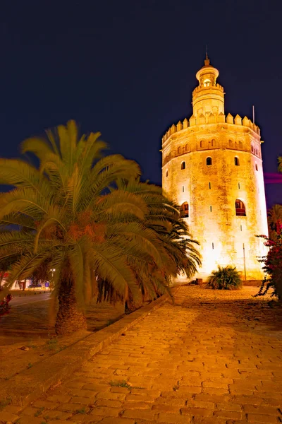 Veduta della Torre d'Oro, Torre del Oro, di Siviglia, Andalusia, Spagna — Foto Stock