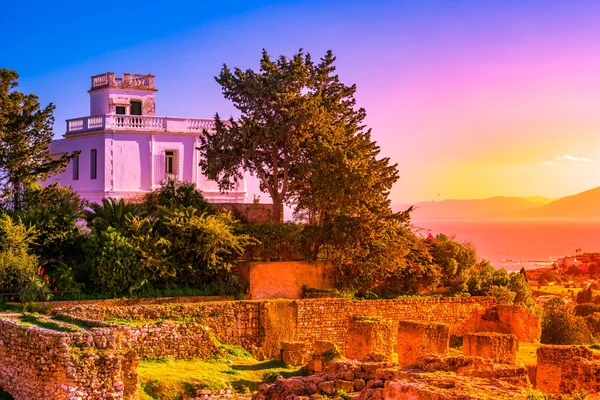 Pohled z kopce Byrsa starověké pozůstatky Kartága. Tunis, Tunisko. — Stock fotografie