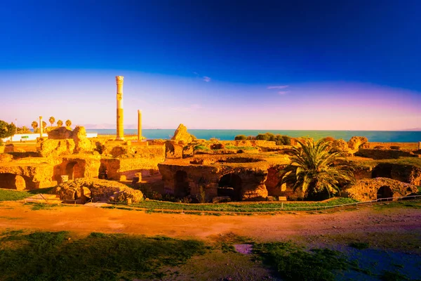 Colorful sunset in Carthage. Baths of Antonius in Carthage Tunisia — Stock Photo, Image