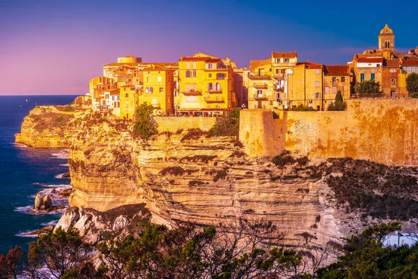 Naplemente az óváros Bonifacio, Korzika-sziget, Franciaország — Stock Fotó