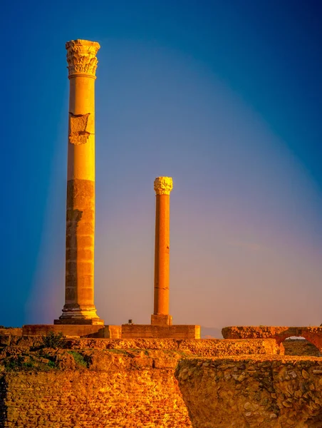 Colorful sunset in Carthage. Baths of Antonius in Carthage Tunisia — Stock Photo, Image