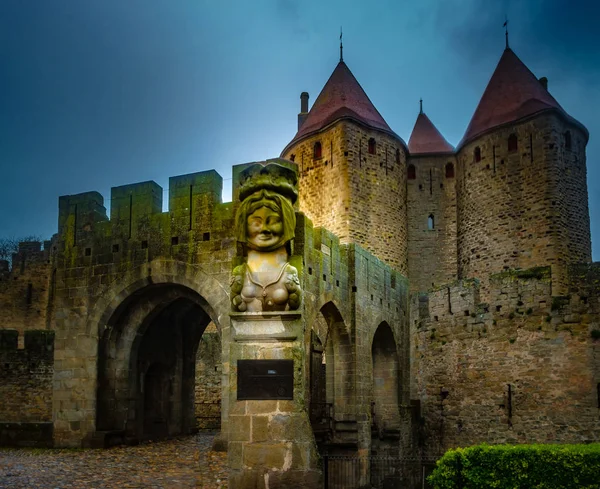 Replica of lady Carcas's bust in Carcassonne France — Stock Photo, Image