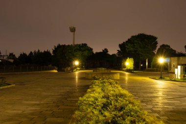 Japonya'da Işıklar ve Altın Tuğlalar ile Park.