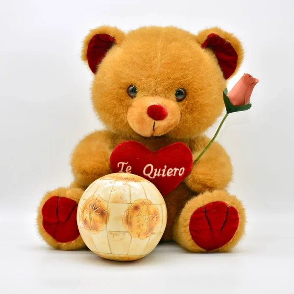 Osito Con Rosa Para Dia Los Enamorados — Stock Photo, Image