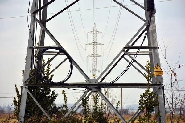 Detalles Torre Alta Tensione Elettrica — Foto Stock