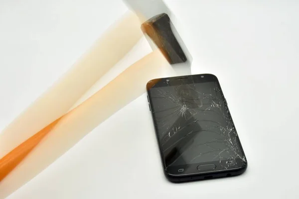 Broken Mobile Phone Screen Hammer — Stock Photo, Image