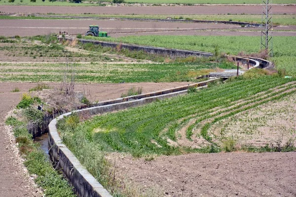 Canal Irrigation Sinueux Dans Plaine Fertile Grenade — Photo