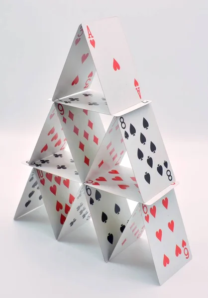 House of cards made with poker cards, French deck