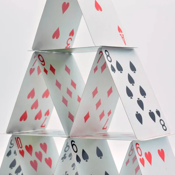 Casa Cartas Feitas Com Cartas Poker Deck Francês — Fotografia de Stock