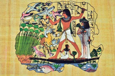 Papirüs üzerine eski Mısır çizimi