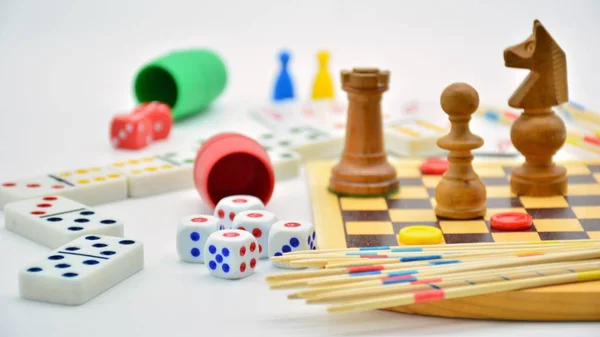 Board games, of chance and strategy on white background