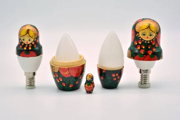 Matrioska Dolls Intermingled Led Bulbs — Stock Photo, Image