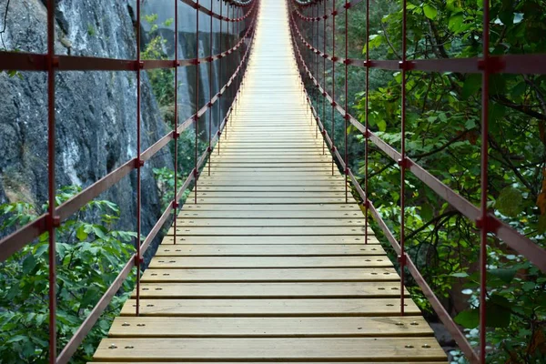 Иду Подвесному Мосту Железа Дерева — стоковое фото