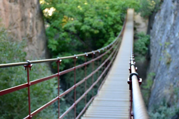 Подвесный Мост Железа Дерева Посреди Дороги — стоковое фото