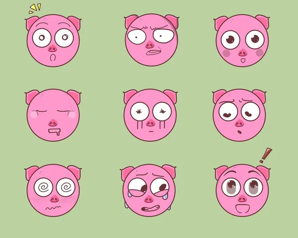 Schweine Collection Stiker Emotion Tiere Charakter — Stockvektor