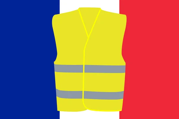 Bandera Francia Con Chaleco Amarillo Protesta Oficial Movimiento Símbolo Ilustración —  Fotos de Stock
