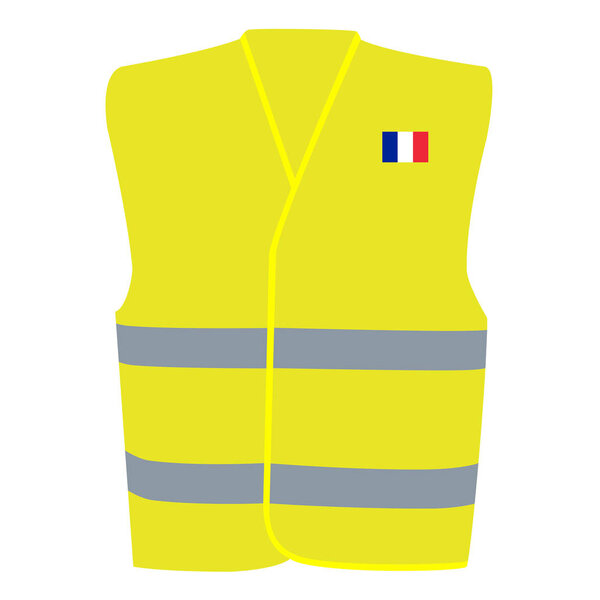 Жёлтый жилет безопасности с флагом Франции изолирован на белой иллюстрации
