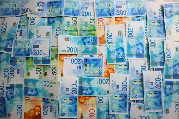 Harish Israele Luglio 2020 Pila Nuove Banconote Israeliane 100 200 — Foto Stock