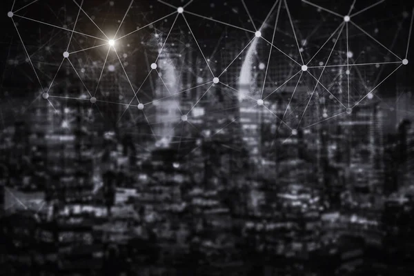 Технологія Підключення Мережі Нічним Містом Електронна Комерція Життя Громади Сучасному — стокове фото