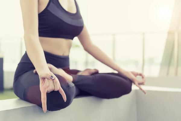 Healthy and relaxation concept. Closeup of sport woman doing yog — Stock Photo, Image