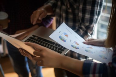 Business meeting coworkers discussing the project planning in office.