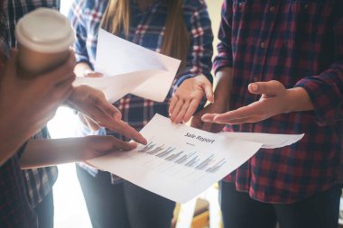 Business meeting coworkers discussing the project planning in office.