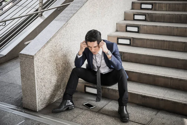 Young Business Man Think Work Stress Pretending Feeling Disappointed — Stock Photo, Image