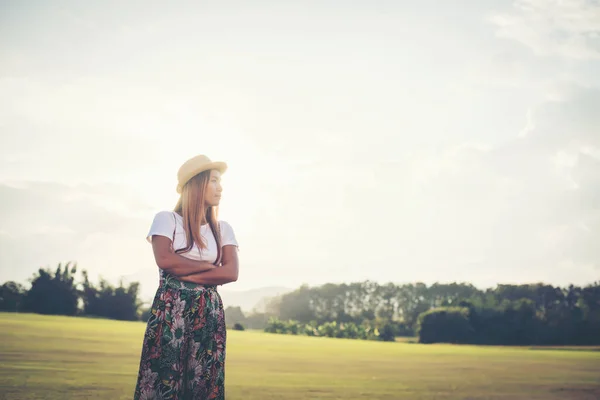 Young Woman Walking Park Relax Concept — Stok fotoğraf