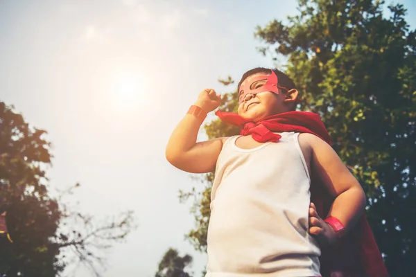 Super Boy Standing Show Power Strong Fly — Stock Photo, Image