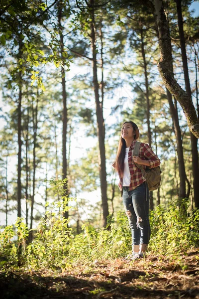 Junge Frau Geht Wald Spazieren — Stockfoto