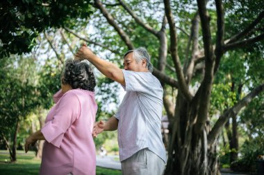 Parktaki mutlu yaşlı çift