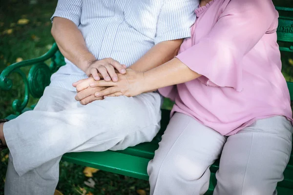 Saludable Pareja Ancianos Asientos Relajantes Banco Parque —  Fotos de Stock