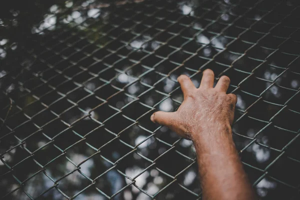 Mão Com Cerca Metal Sem Sentir Liberdade — Fotografia de Stock