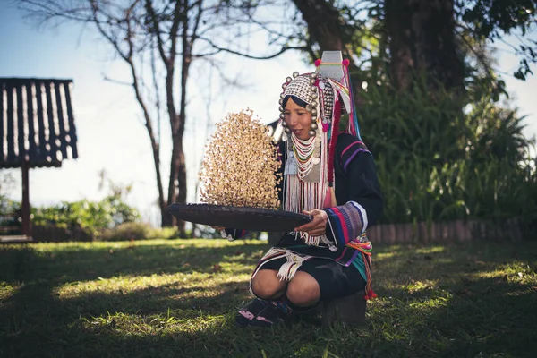 Akha Pomocí Vinného Koše Oddělující Arabskou Kávu Skořápky Akha Severu — Stock fotografie