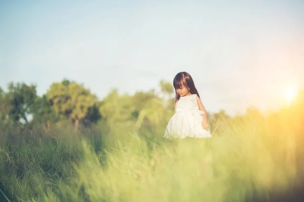 Mutlu Küçük Kız Çayırda Duruyor — Stok fotoğraf